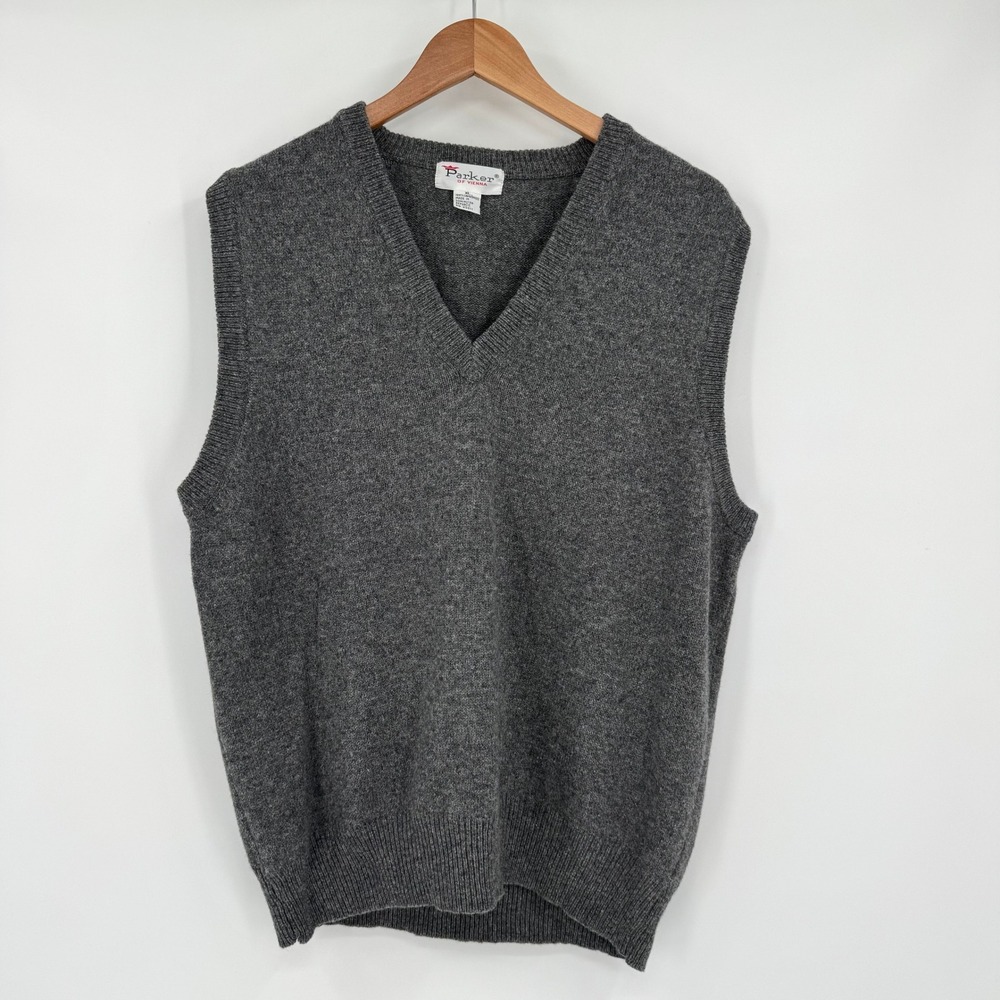 Parker of Vienna Charcoal Gray Lambswool V-Neck Sweater Vest Mens XL‎